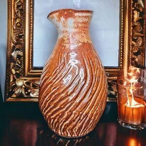 Susa Brown Handcrafted Pottery Pitcher Vase - 8" Height
